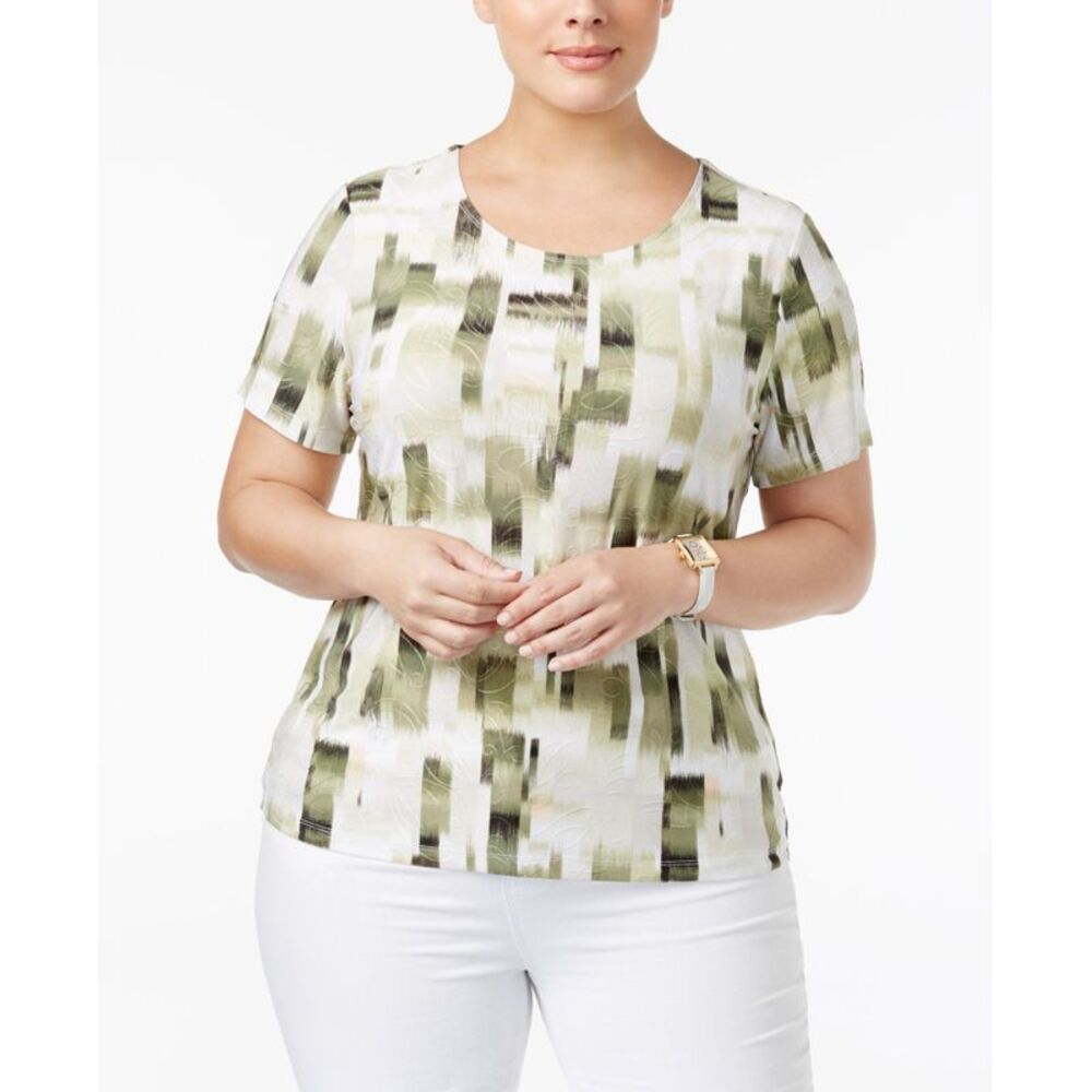 JM Collection Plus Size Printed Jacquard Top